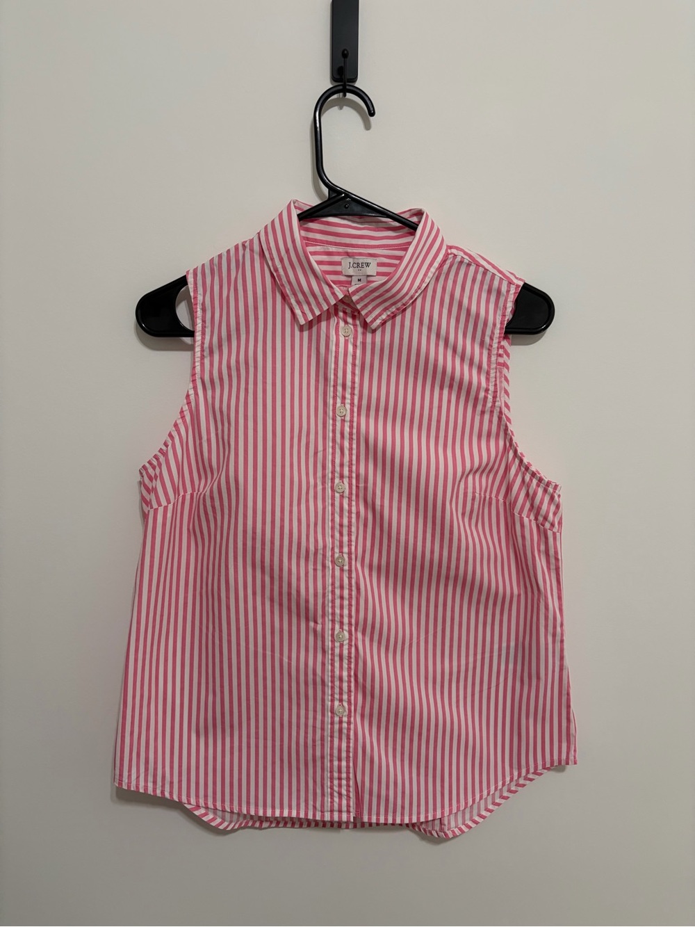 Pink & White Striped Sleeveless Button-Up Top